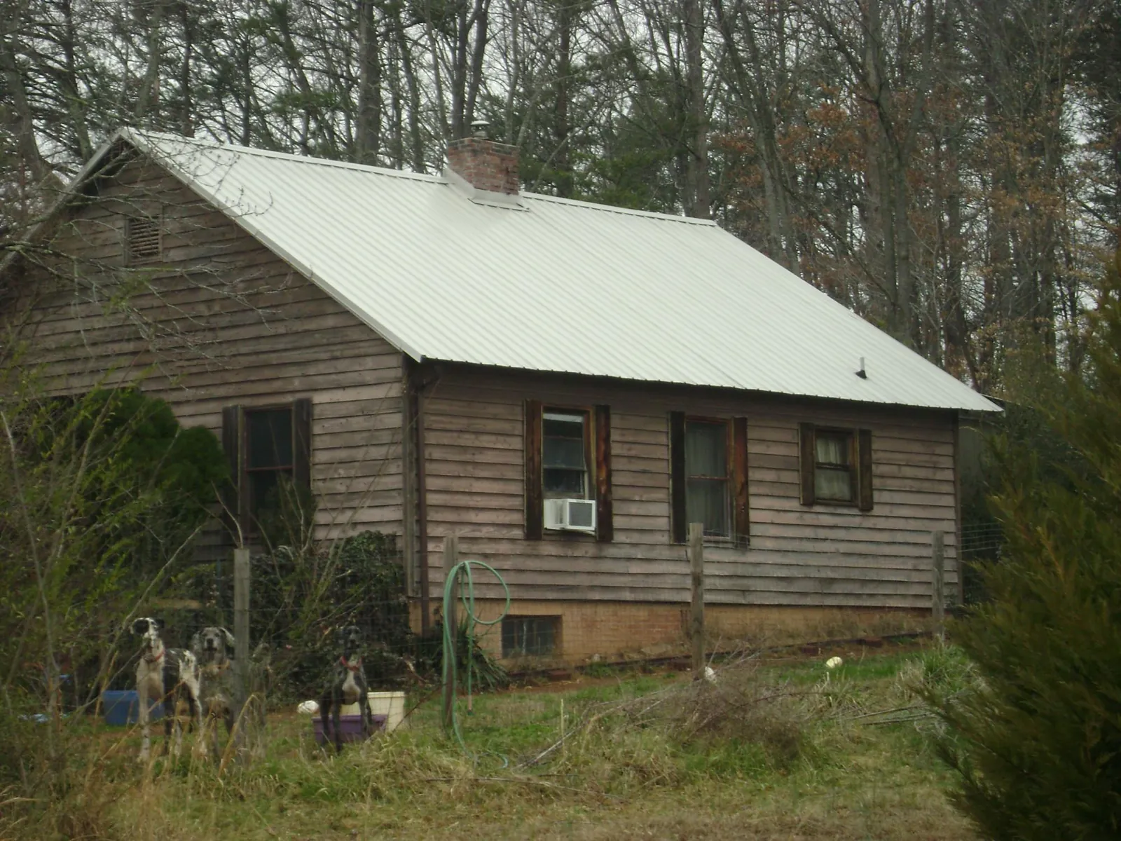 White metal roof on an old wood sided farmhouse, from a Asphalt Shingle Roof Repair job in La Fayette